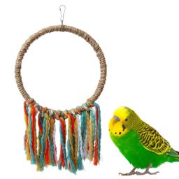 Brinquedo mastigar para pássaros, anel sisal, suporte balanço, papagaio, brinquedo treinamento para periquitos, - Image 2