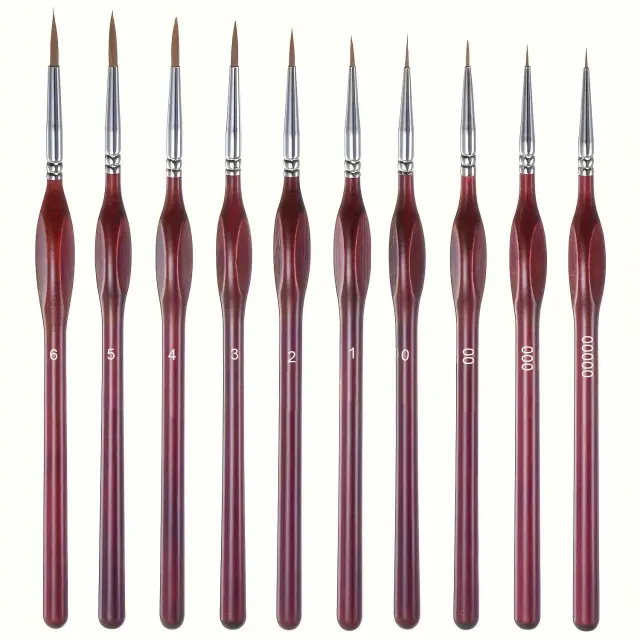 Conjunto de 10 Pincéis Miniatura para Pintura: Detalhes Finos para Acrílico, Aquarela, Óleo, Rosto e Unhas
