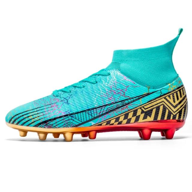 Sapatos de Futebol Antiderrapantes para Homens e Crianças: Tênis de Tornozelo com Picos Longos para Aventura ao Ar Livre