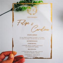 Cartão acrílico transparente do convite do casamento, costume personalizado, convite do aniversário, cópia da folha do ouro, 30 PCes - Image 6