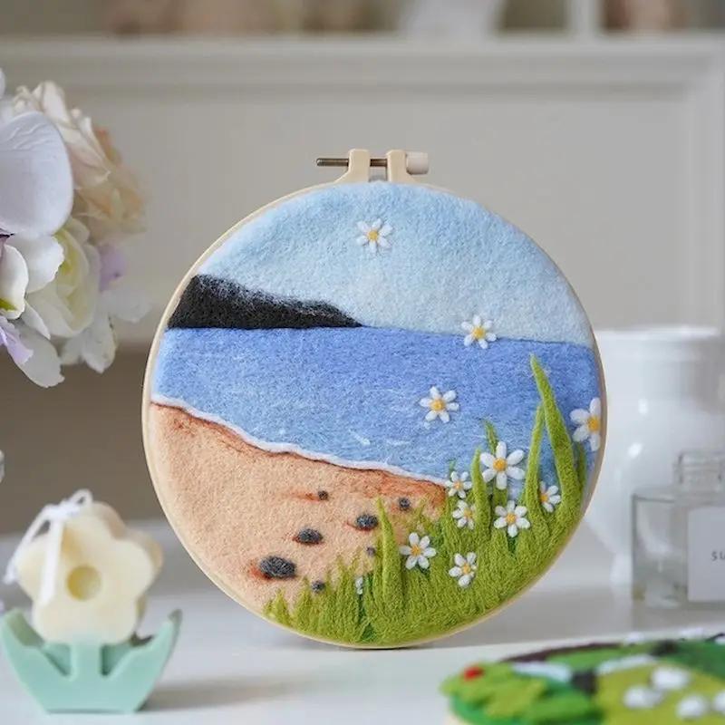Diy lãs feltro pintura bordado kit cactus quadro lã felting conjunto pintura artesanato artesanal agulha para decoração de casa presente da mãe - Image 1