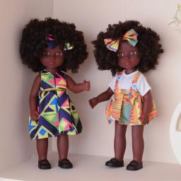 Boneca preta africana americana de uma peça de 14 polegadas com cabelo cacheado – presente perfeito para meninas no aniversário – conjunto completo incluído - Image 5