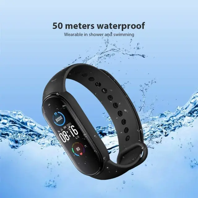Pulseira de Saúde e Fitness Popular 5 - Resistente à Água, Acompanhamento de Natação, 50m, Cor Preta