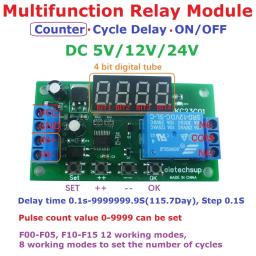 Multifunções Pulso Contador Interruptor, Temporizador Ajustável Atraso, Ligar e Desligar Relé Módulo PLC, KC23C01 DC, 5V, 12V, 24V - Image 1