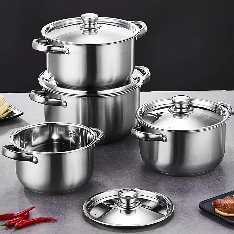 Conjunto de panelas de aço inoxidável de 4 peças, sem seleção de fogão, grande capacidade, adequado para cozinha - Image 1