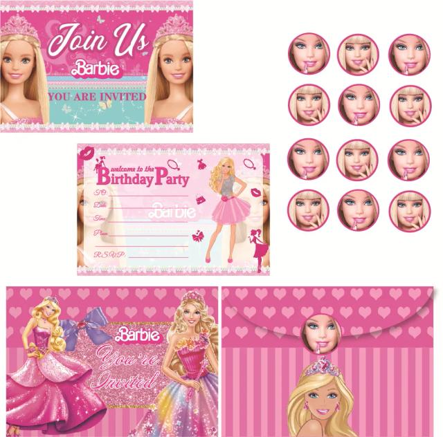 Convites Rosa Miniso Barbie para Festa de Aniversário e Natal com Adesivos para Envelope