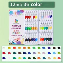 Tinta acrílica 12 18 24 36 cores 12ml tubo conjunto de tinta acrílica para pintura de roupas pigmentos de vidro ricos para pintura de artistas - Image 5