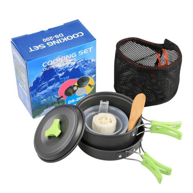 Conjunto Portátil de Panelas Antiaderentes em Alumínio para Acampamento e Piquenique com Frigideira e Tigelas para Caminhadas e Churrasco