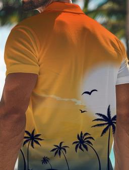 Polo de poliéster floral tropical masculino, camisa casual de golfe com estampa 3D, manga curta, turndown, lapela micro elástica, verão - Image 2