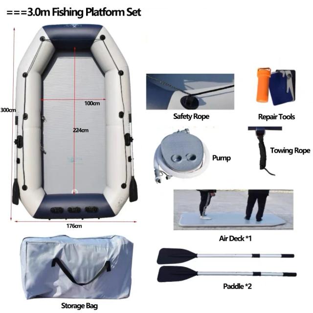 Barco Inflável Completo com Motor Elétrico, Pá Universal e Caiaques em PVC de 0,9mm para Pesca e Lazer