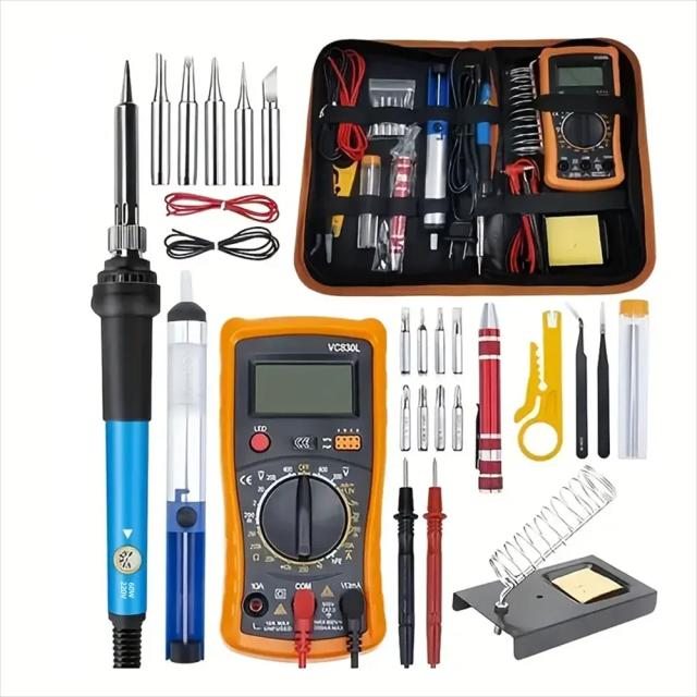 Kit Completo de Soldagem Elétrica com Multímetro, Pistola Ajustável e 19 Peças para Projetos DIY em 220V