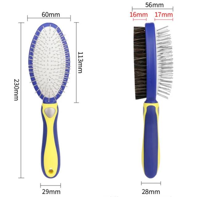 Escova Dupla Face para Remover Pelos de Animais: Ferramenta de Limpeza e Massagem em Aço Inoxidável para Cães e Gatos