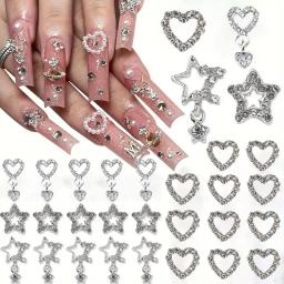 Silver Star Nail Charms com Strass, Shiny 3D Alloy, Heart Nail Jewelry, Y2K Charms para decoração de unhas acrílicas, 10 unid, 20 unid - Image 1