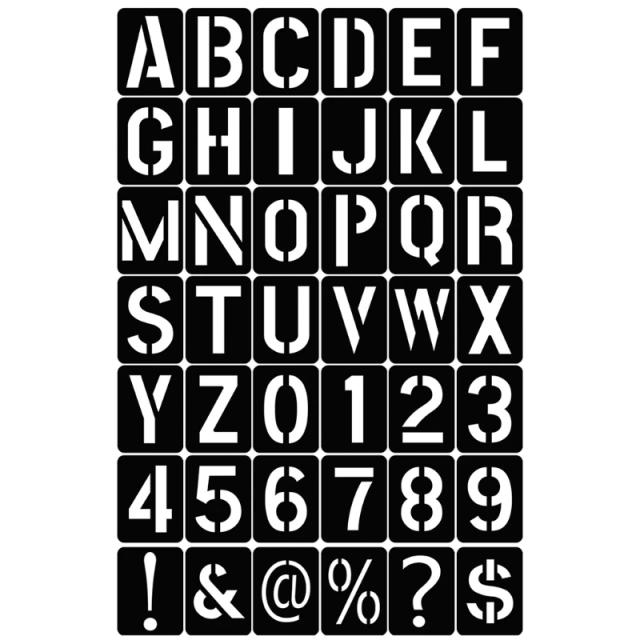 Conjunto de Estêncil com 42 Peças: Letras e Números para Pintura em Plástico