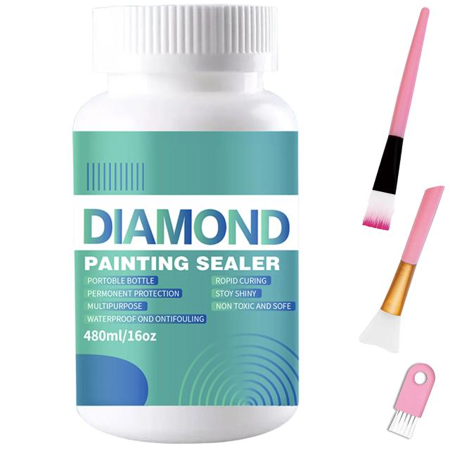 Kits de Seladores de Pintura Diamante com Pincéis - Acessórios e Ferramentas para Arte e Cola de Quebra-Cabeças, 480ml 16oz