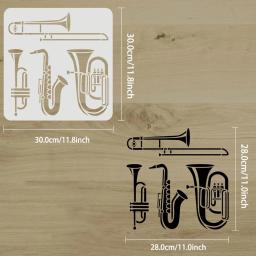 Reutilizável instrumento de sopro estêncil, saxofone, trompete, tuba, desenho trombone, instrumentos de jazz, música, 11,8x11,8" - Image 2