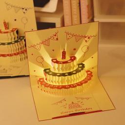 Cartões com envelope para meninas, bolo de aniversário musical 3D, luz LED, pop-up, cartões postais para todas as ocasiões, esposa de menina e filho - Image 2