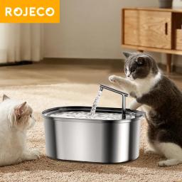 Bebedor de animais de estimação em aço inoxidável ROJECO, bebedouro automático, filtro de água inteligente para cães e gatos, tigela com filtro de bomba - Image 1