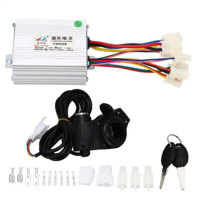 Kit Completo de Controlador de Motor Elétrico para Bicicleta - 12V a 48V, Potências de 250W a 1000W com Alça e Conexões Inclusas