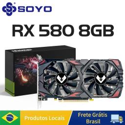 Soyo amd radeon rx580 8g placa gráfica gddr5 placa de vídeo hdmi dvi pcie3.0x16 jogos gpu rx 580 placas componentes do computador - Image 1