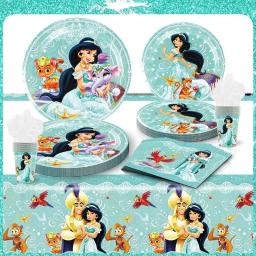 Princesa jasmim festa de aniversário decoração descartável utensílios de mesa copo prato toalha de mesa balão banner conjunto suprimentos de chá de bebê - Image 1