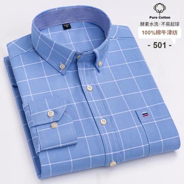 Camisa Masculina Algodão Oxford Manga Longa Xadrez Regular Fit Social 7XL