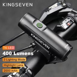 KINGSEVEN-Luz LED Frontal para Bicicleta, USB Recarregável, Farol de Ciclismo, Lanterna de Bicicleta, 400lm, 2000mAh - Image 2