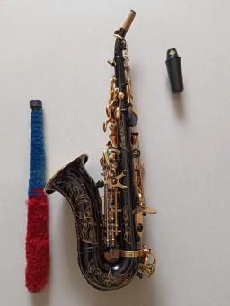 Saxofone soprano profissional com caso, marca saxofone curvo, preto e ouro latão sax, novo, R54 - Image 1