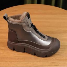 Plataforma feminina pele neve tornozelo botas apartamentos de couro curto pelúcia sapatos de algodão tendência moda tênis quente novo aconchegante mujer goth botas - Image 3