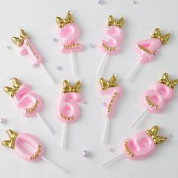 Velas de bolo de aniversário para crianças e adultos, vela coroa, rosa e branco, decoração de festa de casamento, 0-9, fofa, 1pc - Image 6