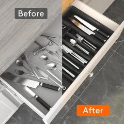 Black Ware Organizador para Festa, Utensílio Ajustável Bandeja para Gavetas, Suporte de Talheres Expansível, Gaveta de Cozinha - Image 3
