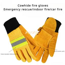 Luvas De Couro Resistentes Ao Desgaste Espessadas, Proteção Contra Incêndio, Isolamento De Fogo De Artifício, Resgate De Emergência, Luvas De Proteção De Bombeiro - Image 1