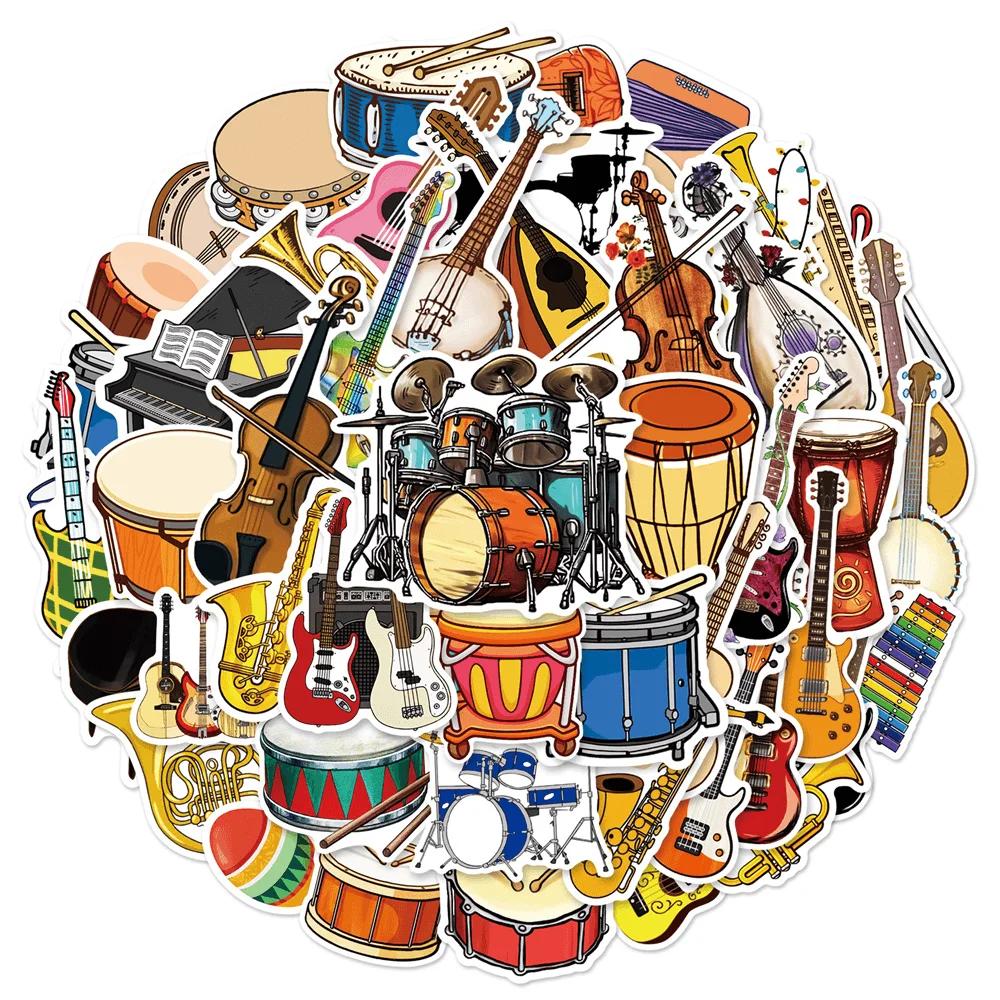 Adesivos vintage para crianças, instrumento musical, violino, scrapbook, mala, guitarra, telefone, suprimentos, 50pcs - Image 1