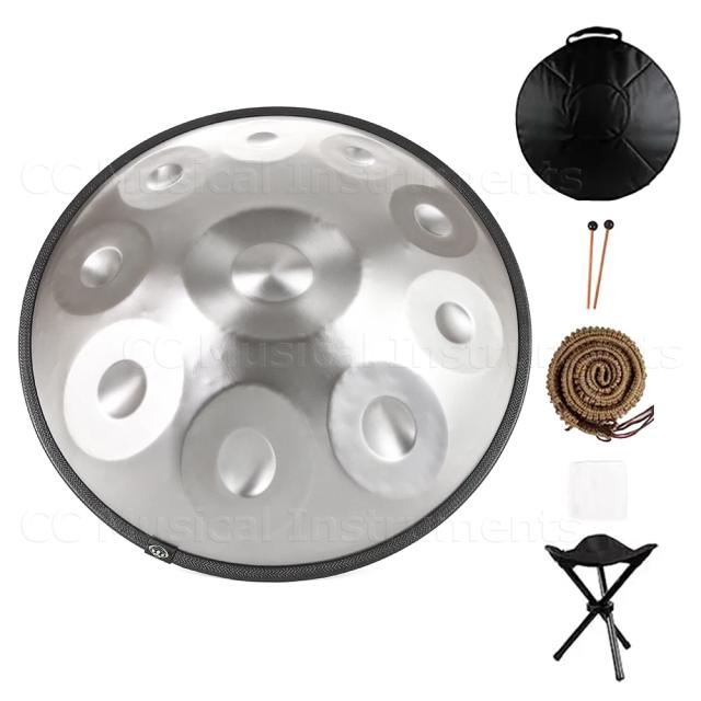 Prata Handpan Drum Dó Maior - Instrumento de Meditação em Aço para Iniciantes com 9 a 12 Notas e Afinado em 440Hz