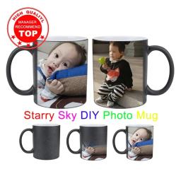 Caneca de cerâmica criativa personalizada feita sob encomenda, caneca que muda de cor foto faça você mesmo, caneca para café da manhã leite céu estrelado, presente exclusivo - Image 1