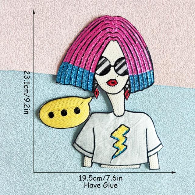 Remendo de Bordado DIY para Meninas com Cabelo Encaracolado - Acessório Elegante de Vestuário em Fibra de Poliéster e Costura Engomada, Tamanho Grande
