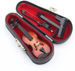Miniatura de madeira violino com suporte arco & caso mini instrumento musical miniatura casa bonecas presentes violino personalizado - Image 3