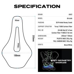 Ryet 3d impresso sela de bicicleta ultraleve fibra carbono oco confortável respirável mtb cascalho bicicleta estrada peças assento ciclismo - Image 4
