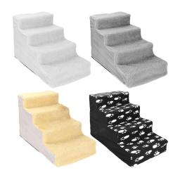 Cão de estimação portátil escada rampa macio quente capa removível gato escalada lavável escadas 4 etapas suprimentos para animais estimação sofá interior - Image 1