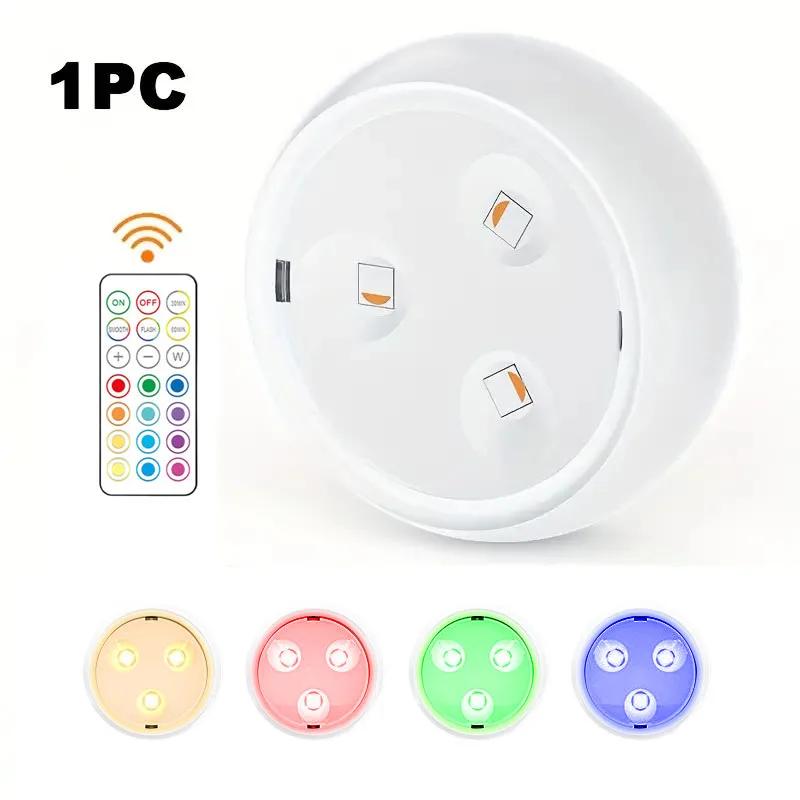 Cor sem fio RGB Sob Gabinete Luzes LED, Controle Remoto, Regulável Wardrobe Night Lamp, Quarto e Cozinha - Image 1