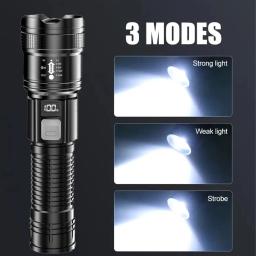 Lanternas led recarregáveis portáteis de alta potência militar tático lanterna telescópica zoom tocha lâmpada acampamento ao ar livre pesca - Image 3