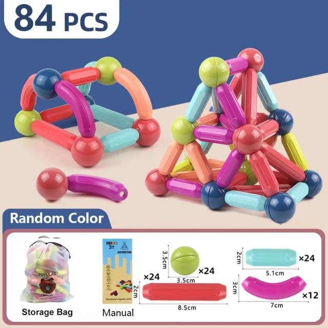 Conjunto de Blocos de Construção Magnéticos: Brinquedos Educativos Montessori com Bolas e Bastões para Crianças