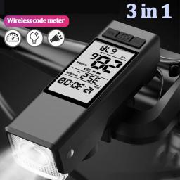 3 em 1 lâmpada de luz da bicicleta com computador tipo-c velocímetro ciclismo led mtb lanterna chifre farol acessórios - Image 1