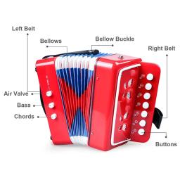Mini acordeão para crianças, instrumentos musicais, 3 botões de ar, rosa, vermelho, branco, criança, crianças, crianças, iniciantes, 10 chaves - Image 5