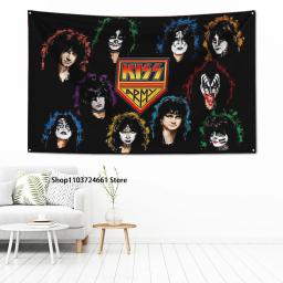 Poliéster Impressão Digital Banner, Rock Band Kiss, Garagem, Wall Art, Out Door Decoração, 60x90cm - Image 3