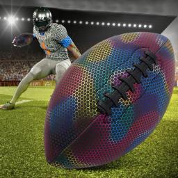 Treinamento Refletivo Rugby Ball, Reflexo Holográfico, Couro Pu, Brilho Escuro Futebol Americano, Bolas de Futebol para Adolescentes, Adultos, Júnior - Image 2