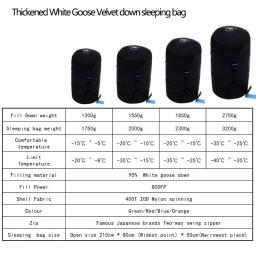 Engrossado para o inverno, clima muito frio, múmia adulta, 95% penas de ganso branco, saco de dormir térmico, acampamento, caminhadas, colcha - Image 6