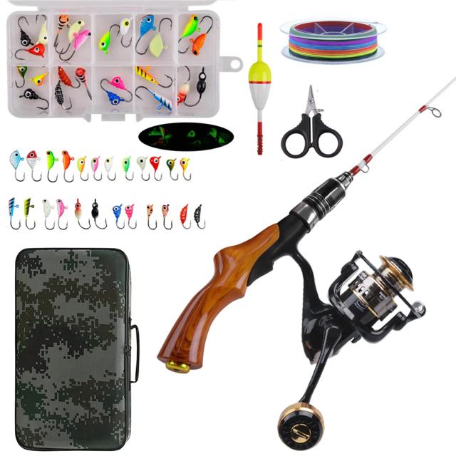 Combo Ice Vara de Pesca e Carretel com Caixa, Linha, Iscas Jig, Bobbers e Acessórios para Inverno