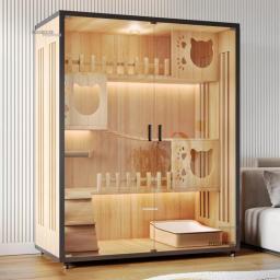 Gaiolas modernas e simples de madeira sólida para casa, casa de gato interna, luxo, grande espaço livre, gaiolas móveis para gatos, villa, gaiola para animais de estimação - Image 2