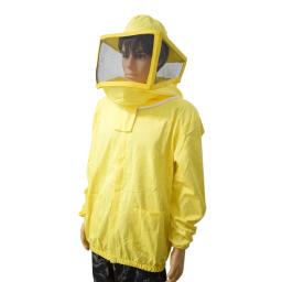 100% algodão amarelo apicultura jaqueta com esgrima véu abelha jaqueta com véu quadrado apicultor terno - Image 1